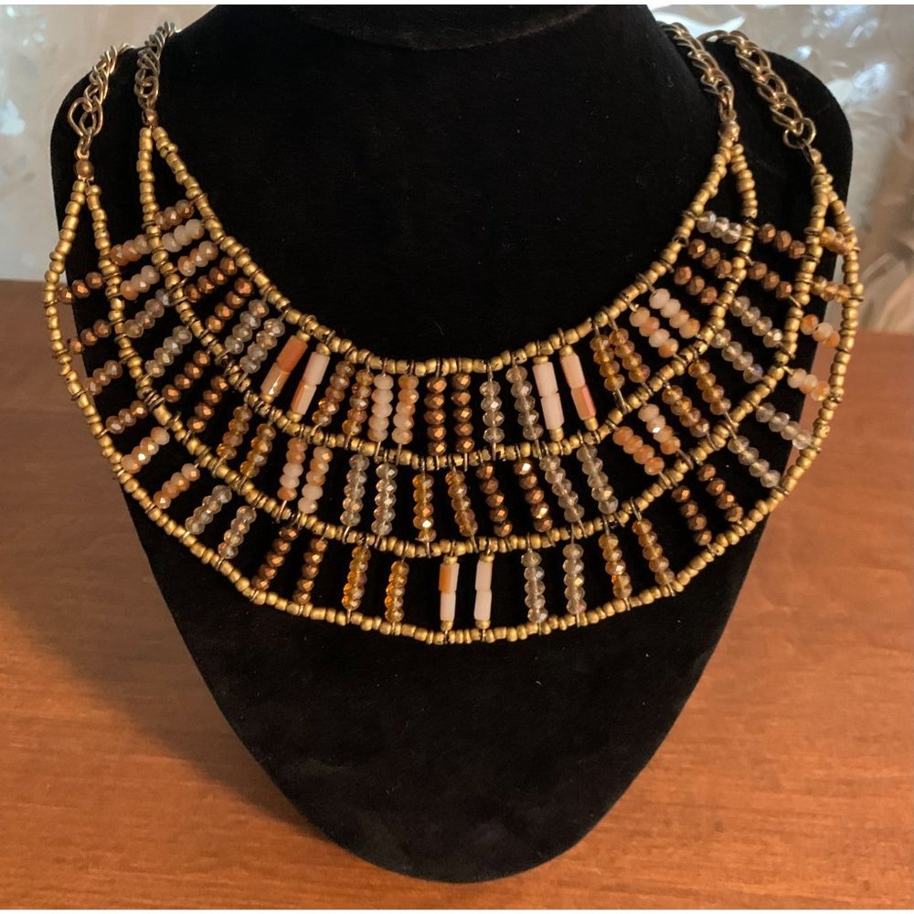 Brown beaded bib necklace